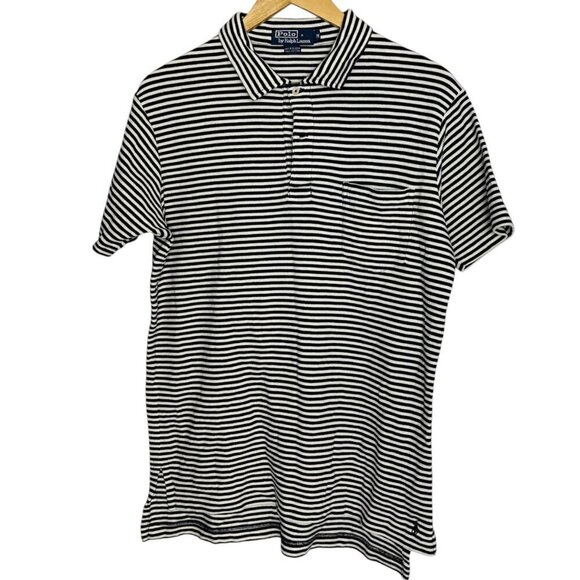 Polo Ralph Lauren Other - Polo Ralph Lauren Men's M Black‎ White Stripe Polo Shirt Cotton Preppy Striped